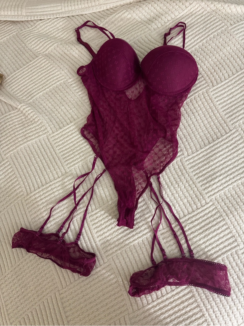 Plum Lace Sheer Bodysuit with Underwire Cups